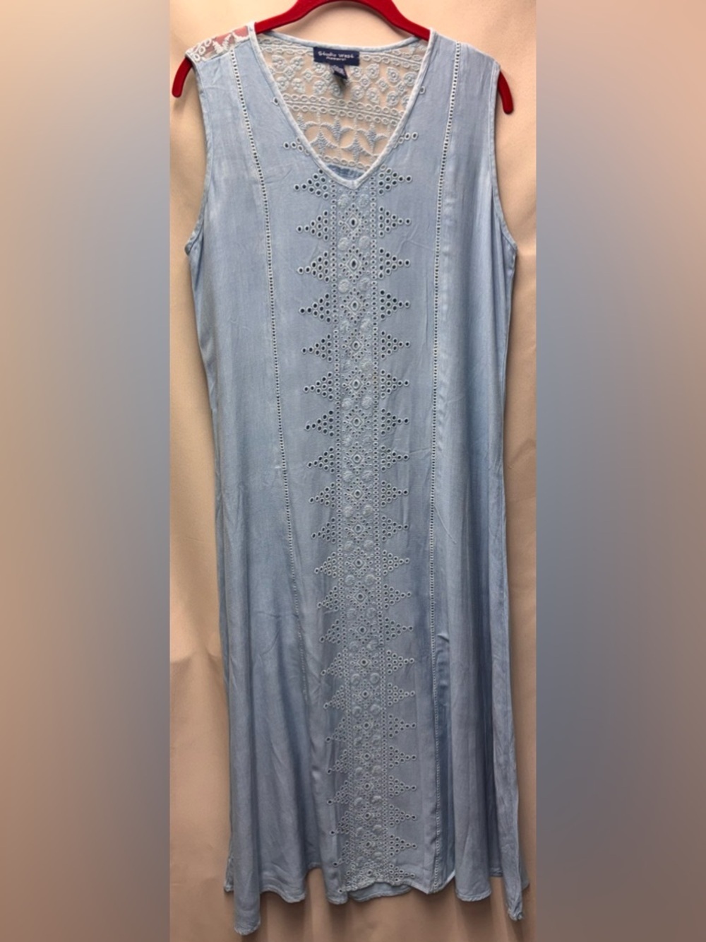 Studio West Vintage 80’s Maxi Baby Blue Eyelet Embroidery Dress Size PL